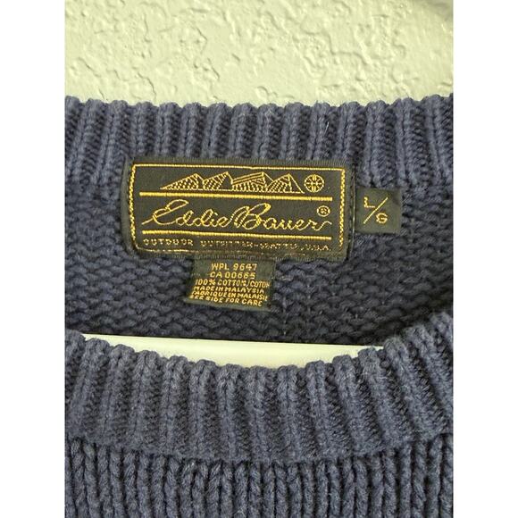 Vintage Eddie Bauer Men’s Size L Blue Argyle Pattern Cotton Knit Sweater - Picture 4 of 5
